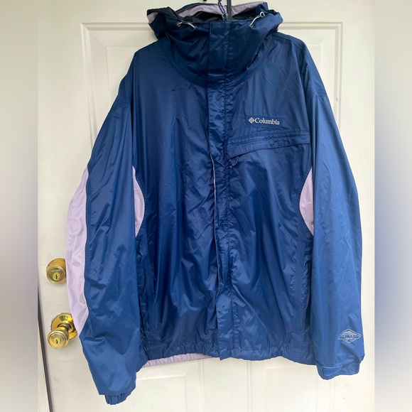 Columbia Omni-Tech Rain Windbreaker Blue Grey Zip Up Hooded Jacket Men's XL  www.imisca.jp